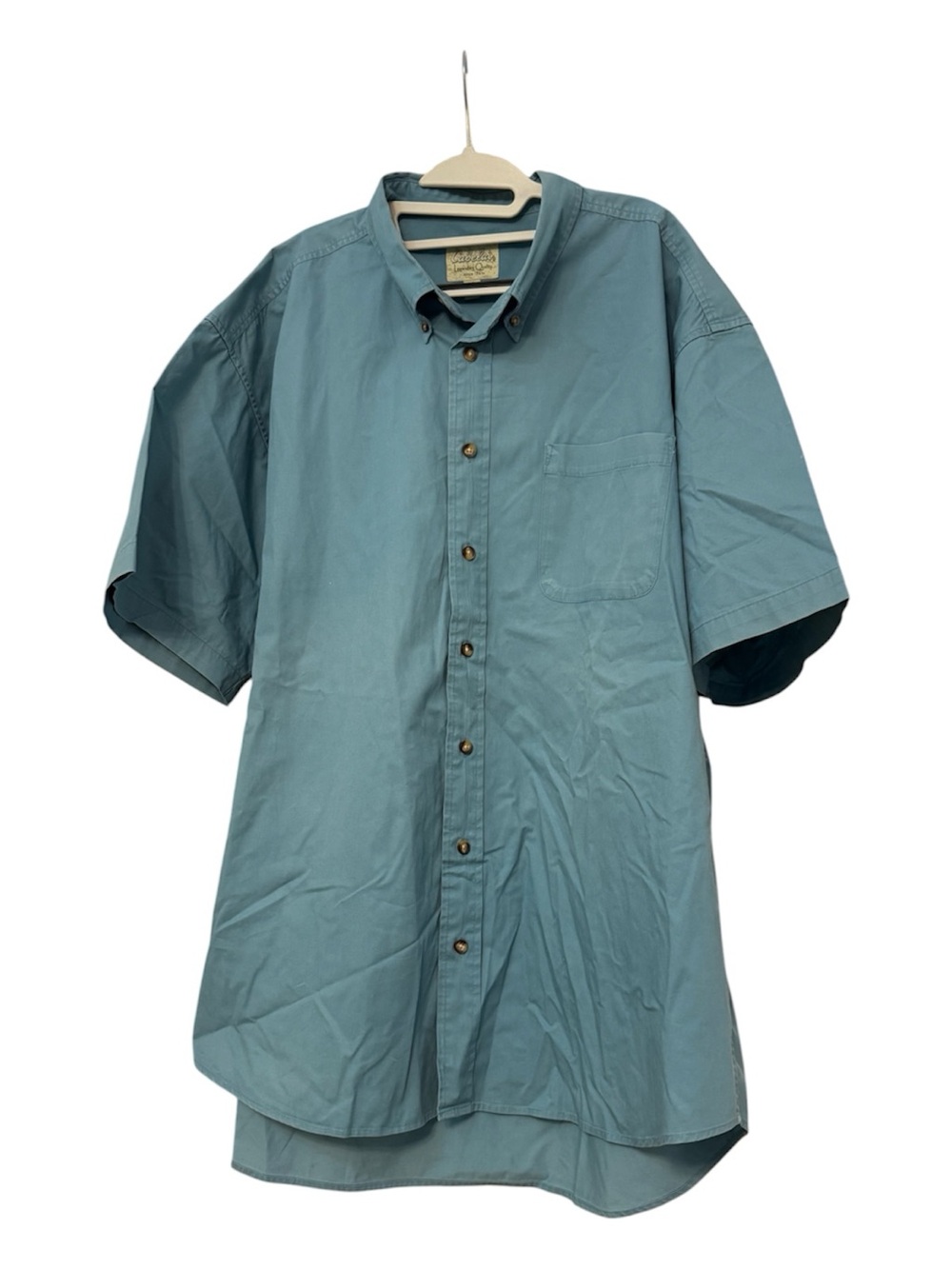 Cabela's Short-Sleeve Button-Down Shirt in Teal Blue/Green